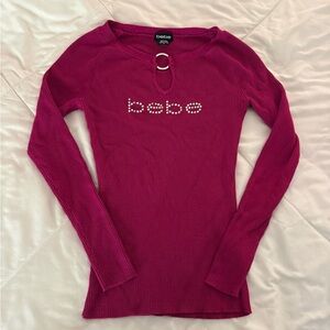 Bebe Fuchsia Ribbed Knit Top